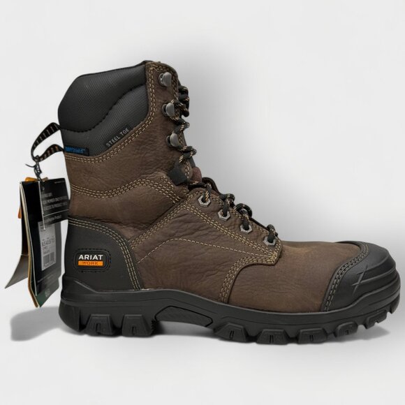 Ariat Treadfast 8in Waterproof Steel Toe Work Boot Men 8.5D Dark Brown NIB